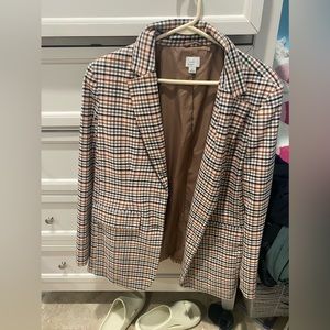 Women's Plaid Blazer - A New Day™ Brown L